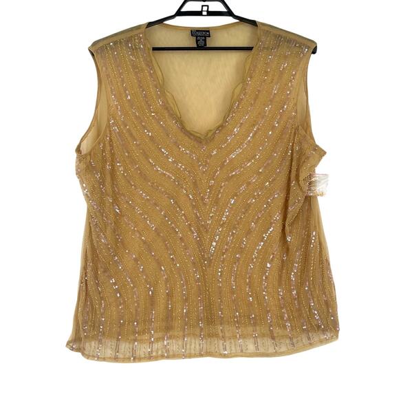 NY Collection Sheer Beaded Top Sz 3X Sleeveless Gatsby Glam Y2K Party Ruffle - Picture 1 of 11